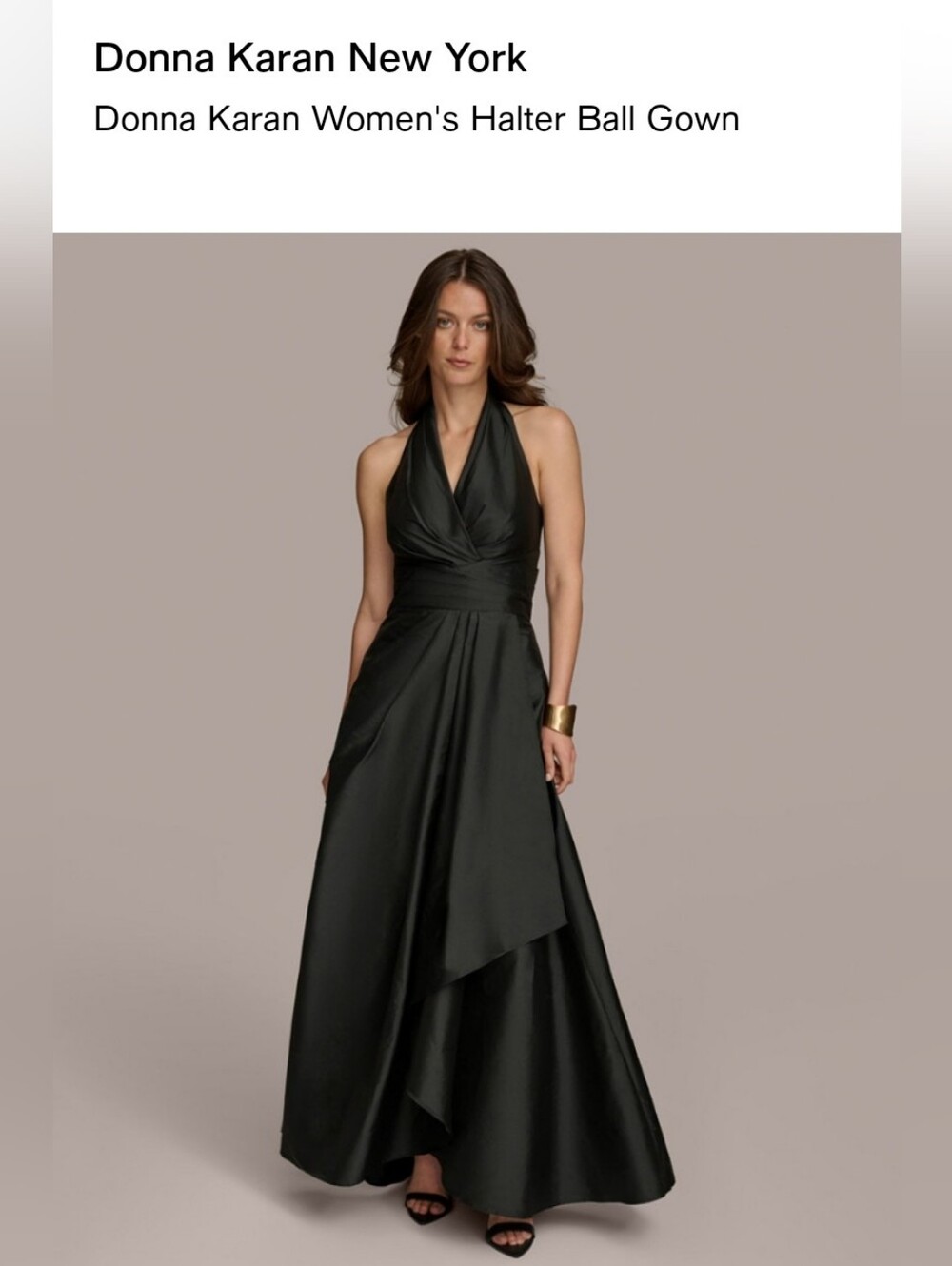 Donna Karan Black One-Shoulder Satin Halter Gown